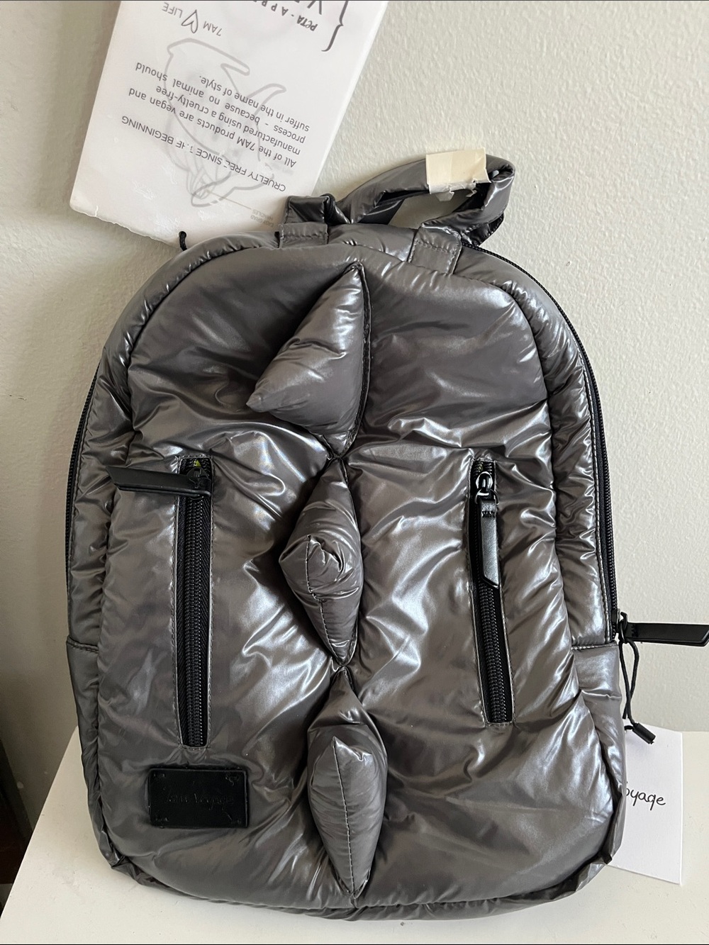 7AM ENFANT | Puffy Metallic Gray Quilted Backpack